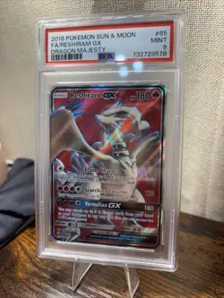 2018 POKEMON SUN & MOON DRAGON MAJESTY #65 FULL ART/RESHIRAM GX PSA 9 - Image 2