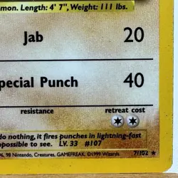 Hitmonchan - 7/102 - Base Set - Unlimited - Holo Rare - Pokemon - WOTC - Damaged - Image 4