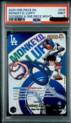 Monkey D. Luffy EB02-010 Dodgers x One Piece English Promo Card PSA 9 - Image 1