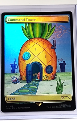 2025 MTG Magic The Gathering SLD Secret Lair Drop Spongebob Foil Command Tower - Image 1
