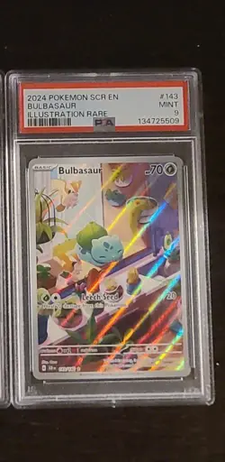 2024 Pokemon Stellar Crown Bulbasaur Illustration Rare tcg PSA 9 Mint 143/142 - Image 1