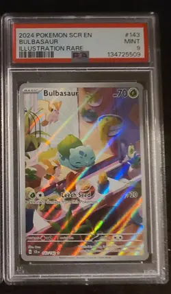 2024 Pokemon Stellar Crown Bulbasaur Illustration Rare tcg PSA 9 Mint 143/142 - Image 2