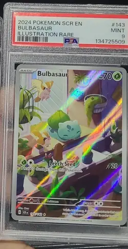 2024 Pokemon Stellar Crown Bulbasaur Illustration Rare tcg PSA 9 Mint 143/142 - Image 3