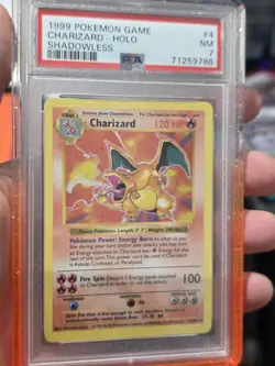 1999 Pokemon Base Set Charizard Shadowless Holo Rare 4/102 PSA 7 NEAR MINT - Image 5