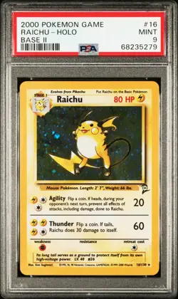 Raichu 16/130 2000 POKEMON BASE SET 2 #16 RAICHU HOLO PSA 9 Mint - Image 1