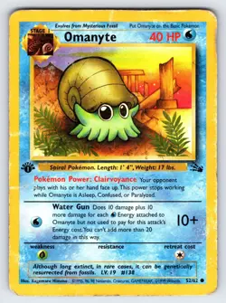 Omanyte 52/62 1999 1st Edition Fossil Set Pokemon Card TCG WOTC Vintage - Hp - Image 1
