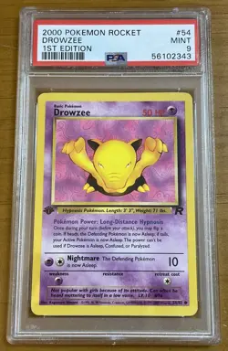 PSA #54 Mint 9 Grade 2000 Pokemon Rocket Drowzee 1st Edition Game Card - Image 1