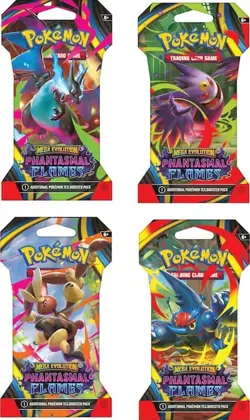 Pokemon Mega Evolution Phantasmal Flames 4x Sleeved Booster Pack Art Set - Image 1