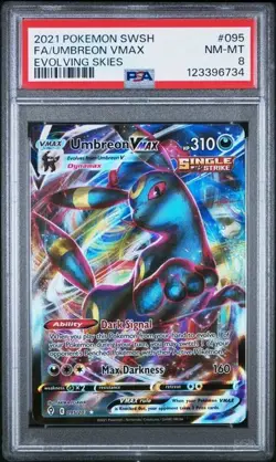 2021 Pokemon Evolving Skies Umbreon VMAX Full Art #095 Holo Rare PSA 8 NM-MT - Image 1