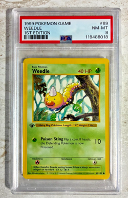 1999 POKEMON BASE SET 1ST EDITION #69 WEEDLE PSA 8 - NM-MT - Image 1