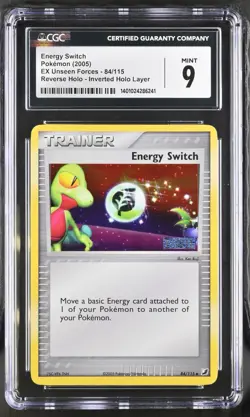 2005 Pokemon EX Unseen Forces #84/115 Energy Switch Reverse Holo Inverted CGC 9 - Image 1