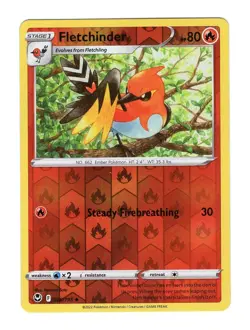 Pokemon Fletchinder SWSH Silver Tempest 028/195 Reverse Holo Uncommon Card NM - Image 1