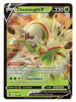 Pokemon TCG Chesnaught V SWSH Silver Tempest 015/195 Ultra Holo Rare Card NM - Image 1