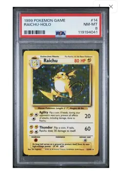 1999 Pokemon Game - Raichu-Holo #14/102 - PSA 8 - FREE Shipping - Image 1
