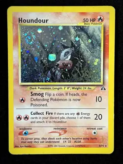 💥DMG💥 Pokemon TCG Houndour - Neo Discovery Holo Rare 🌀SWIRL🌀 # 5/75 - Image 1