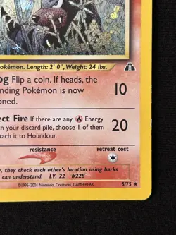 💥DMG💥 Pokemon TCG Houndour - Neo Discovery Holo Rare 🌀SWIRL🌀 # 5/75 - Image 5