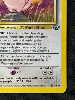 Pokemon TCG 1999 Clefable Jungle 17/64 1st Edition Rare Lightly Played LP - Image 4