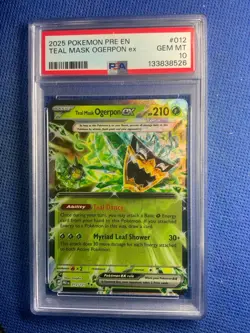 2025 Pokemon Pre En Prismatic Teal Mask Ogerpon ex #012 PSA 10 - Image 1