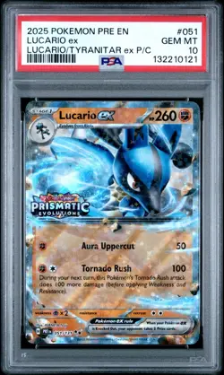 2025 POKEMON PRE EN-PRISMATIC 051 LUCARIO Ex Premium Collection PSA 10 - Image 1