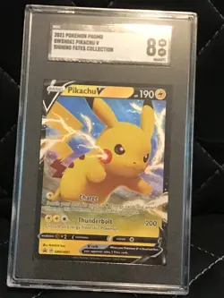 2021 Pokemon Shining Fates Black Star Promos Pikachu V Card SWSH061 SGC 8 - Image 1