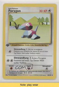 Porygon German 1st Ed. Pokemon Base Set #39 1999 READ x0a - Image 1