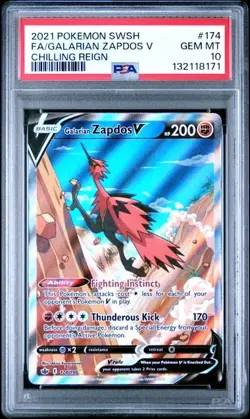 2021 POKEMON SWORD & SHIELD CHILLING REIGN FULL ART/GALARIAN ZAPDOS V PSA 10 - Image 1