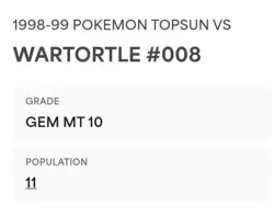 PSA 10 GEM MINT Wartortle Vs. Eevee 008 Topsun Carddass Pokemon 1998 POP 11 - Image 2