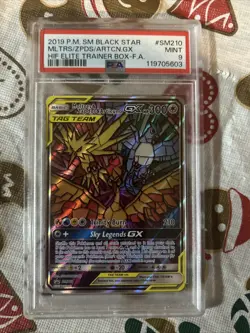 Pokemon TCG Moltres Zapdos Articuno Stained Glass SM210 PSA 9 Hidden Fates - Image 1