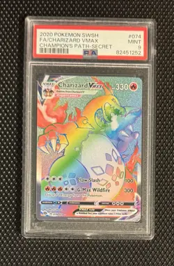 2020 POKEMON SWORD & SHIELD CHAMPIONS PATH SECRET FULL ART CHARIZARD VMAX PSA 9 - Image 1