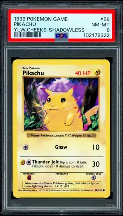 1999 Pokemon PIKACHU Base Set SHADOWLESS Japanese CD PROMO Edition 58/102 PSA 8 - Image 1