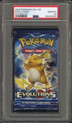 2016 Pokemon XY Evolutions Booster Pack Raichu Graded PSA 10 GEM MT New Sealed - Image 1