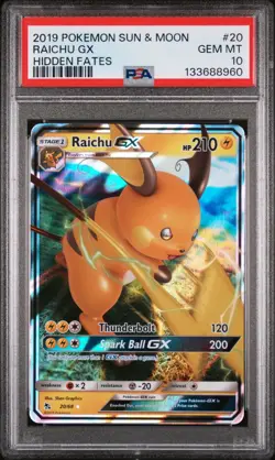 Pokemon Raichu GX Hidden Fates #20 Graded Card PSA 10 - Image 1