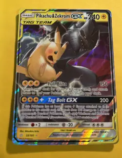 Pokemon Pikachu & Zekrom GX TCG Sun & Moon Holo Ultra Rare Card 33/181 - Image 1