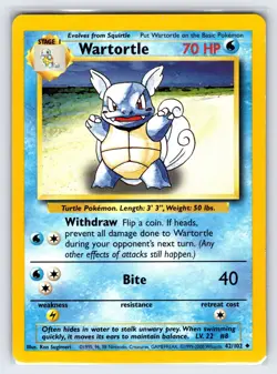 Wartortle 42/102 1999-2000 4th Print Base Set Unlimited Pokemon Card WOTC - Vlp - Image 1
