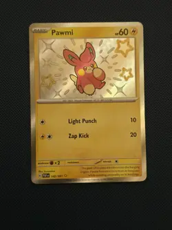 Pokemon TCG Pawmi 142/091 Paldean Fates Baby Shiny Ultra Rare Card Near Mint - Image 1