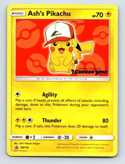 TCG 2017 Pokemon SM Promos Ash's Pikachu #SM109 NM/MT - Image 1