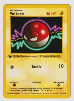 1st Edition Vintage 1999 Pokemon - Voltorb - Base Set - #67/102 - Image 1