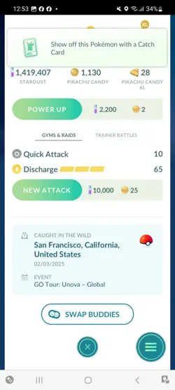 Pokemon Go Shiny Pikachu Wearing Hilbert's Red Hat - Image 2