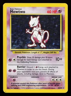 Mewtwo 10/102 Holo Rare Base Set Pokemon Card - Image 1
