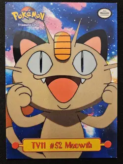 Meowth TV11 #52 Topps Animation Edition Non Holo Black Label Pokemon TCG 1998 MP - Image 1
