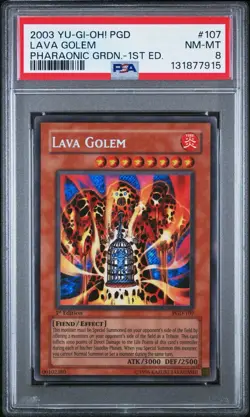 2003 Yu-Gi-Oh! Lava Golem Pharaonic Guardian PGD 1st Edition Secret Rare PSA 8 - Image 1