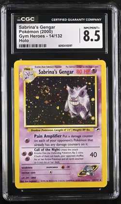 CGC 8.5 Sabrina's Gengar 2000 Gym Heroes 14/132 Holo SWIRL Pokemon Card - Image 1