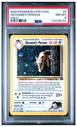 2000 Pokemon Giovanni's Persian 8/132 Gym Challenge Holo PSA 8 - Image 1