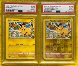 PSA 9(MC) & 9(OC) 2022 Pokemon SWSH Pikachu Silver Tempest #049 Set Reverse Foil - Image 1