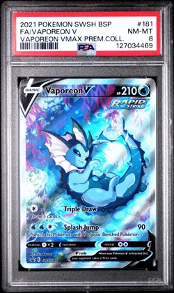 2021 POKEMON SWSH BLACK STAR PROMO #181 FULL ART/VAPOREON V PSA 8 - Image 1