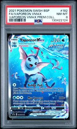 2021 POKEMON SWSH BLACK STAR PROMO #182 FULL ART/VAPOREON VMAX PSA 8 - Image 1