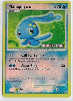 POKEMON D&P LP REV-HOLO BK *2008* Rare FOIL-STAMPED Promo DPBP#529 MANAPHY Lv.20 - Image 1