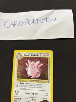 Pokemon Card Erika's Clefable 3/132-Set Gym Heroes-Eng-Holo-swirl-Good! - Image 2