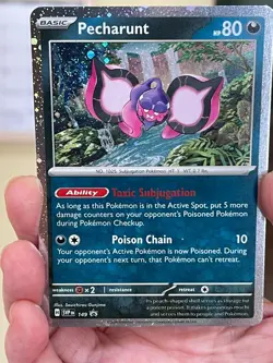 POKEMON PECHARUNT SVP149 PROMO BLACK STAR COSMOS HOLOFOIL WITH SWIRL NM CARD - Image 1