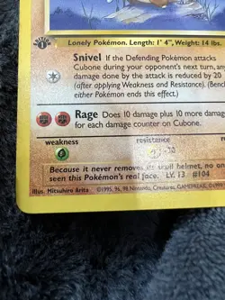 Pokemon Nintendo Card 1st Edition JUNGLE Cubone 1995,96,98,99 original 50/64 - Image 2